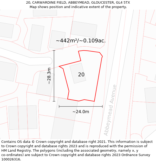 20, CARWARDINE FIELD, ABBEYMEAD, GLOUCESTER, GL4 5TX: Plot and title map