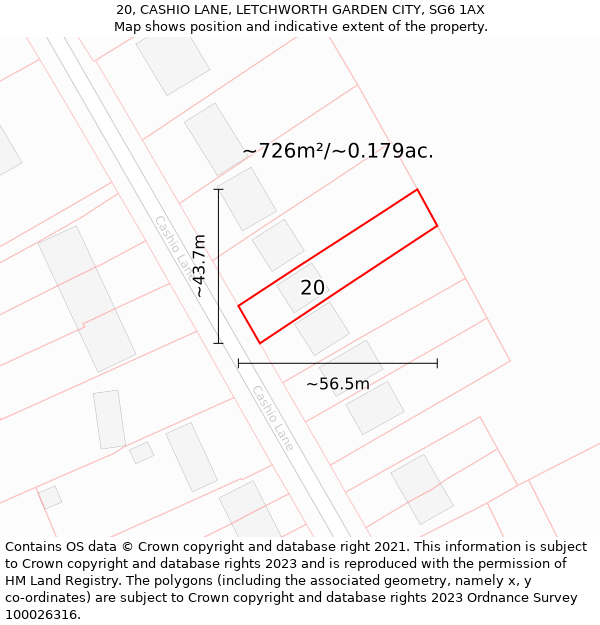 20, CASHIO LANE, LETCHWORTH GARDEN CITY, SG6 1AX: Plot and title map