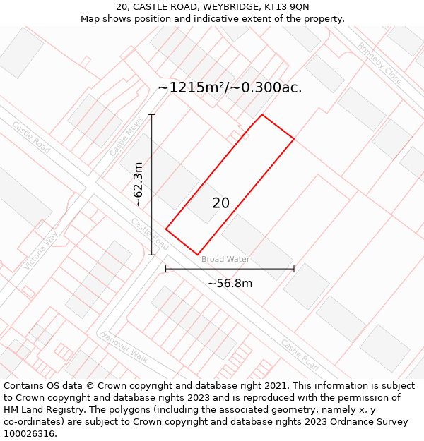 20, CASTLE ROAD, WEYBRIDGE, KT13 9QN: Plot and title map