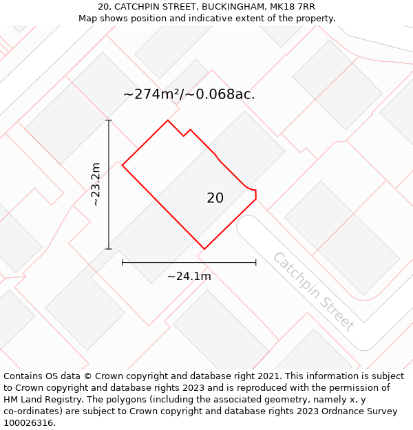 20, CATCHPIN STREET, BUCKINGHAM, MK18 7RR: Plot and title map
