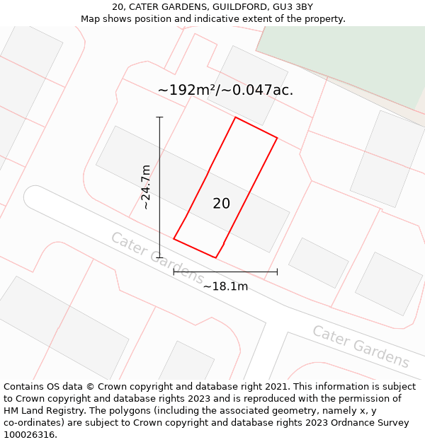 20, CATER GARDENS, GUILDFORD, GU3 3BY: Plot and title map