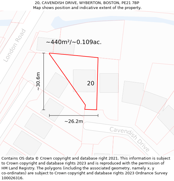 20, CAVENDISH DRIVE, WYBERTON, BOSTON, PE21 7BP: Plot and title map