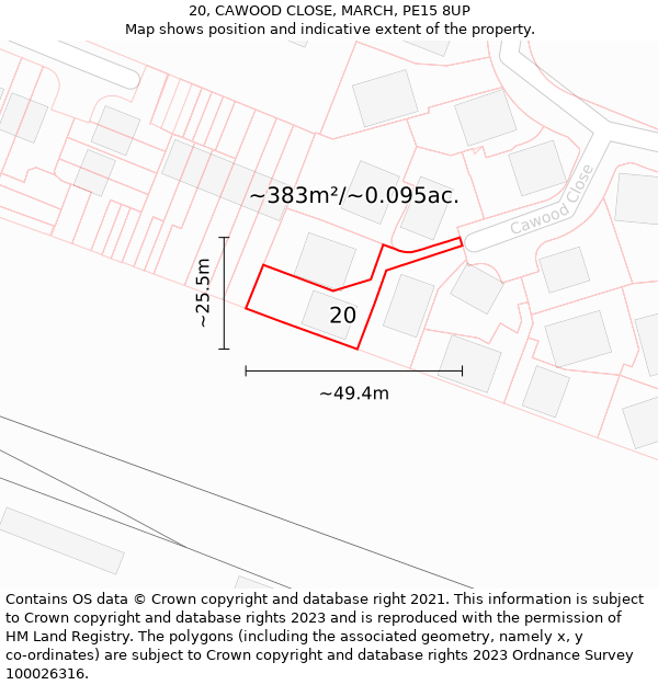 20, CAWOOD CLOSE, MARCH, PE15 8UP: Plot and title map