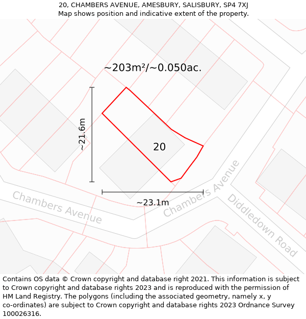 20, CHAMBERS AVENUE, AMESBURY, SALISBURY, SP4 7XJ: Plot and title map