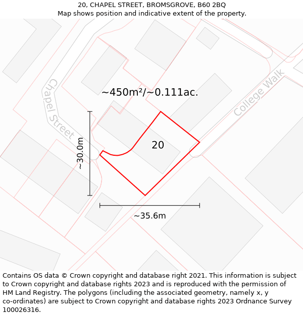 20, CHAPEL STREET, BROMSGROVE, B60 2BQ: Plot and title map