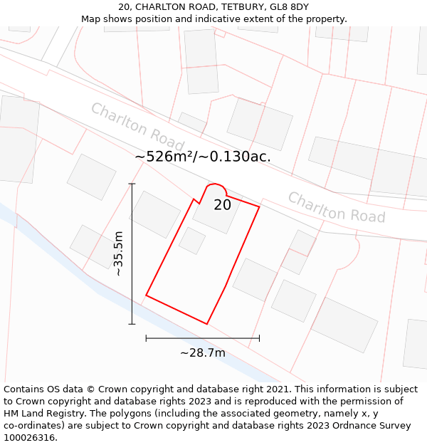 20, CHARLTON ROAD, TETBURY, GL8 8DY: Plot and title map