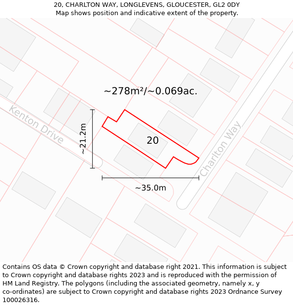 20, CHARLTON WAY, LONGLEVENS, GLOUCESTER, GL2 0DY: Plot and title map