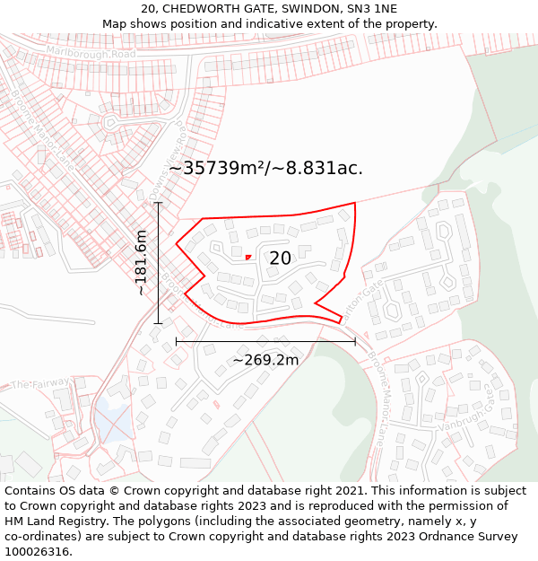 20, CHEDWORTH GATE, SWINDON, SN3 1NE: Plot and title map