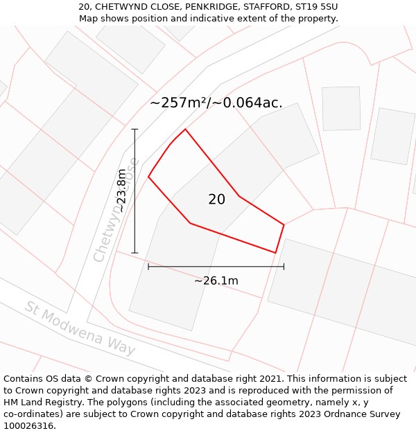 20, CHETWYND CLOSE, PENKRIDGE, STAFFORD, ST19 5SU: Plot and title map