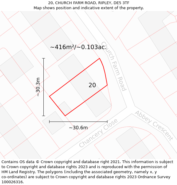 20, CHURCH FARM ROAD, RIPLEY, DE5 3TF: Plot and title map