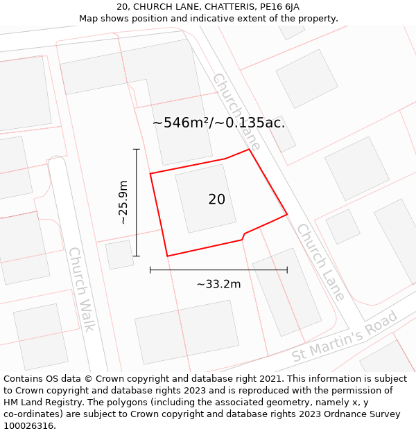 20, CHURCH LANE, CHATTERIS, PE16 6JA: Plot and title map