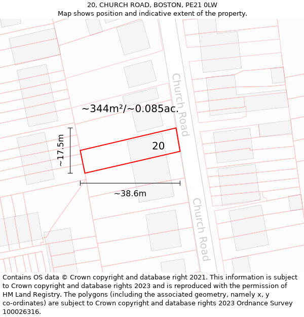 20, CHURCH ROAD, BOSTON, PE21 0LW: Plot and title map