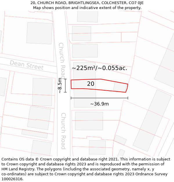 20, CHURCH ROAD, BRIGHTLINGSEA, COLCHESTER, CO7 0JE: Plot and title map