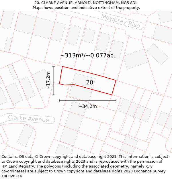 20, CLARKE AVENUE, ARNOLD, NOTTINGHAM, NG5 8DL: Plot and title map