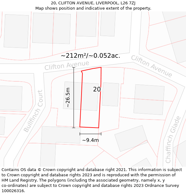 20, CLIFTON AVENUE, LIVERPOOL, L26 7ZJ: Plot and title map