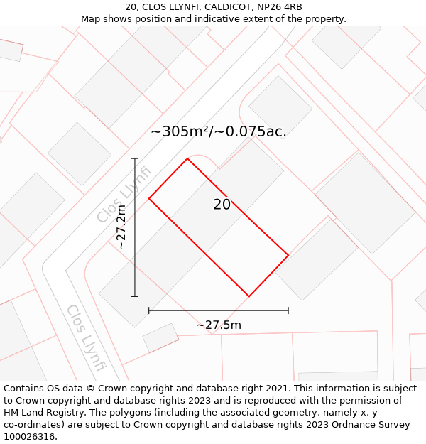 20, CLOS LLYNFI, CALDICOT, NP26 4RB: Plot and title map