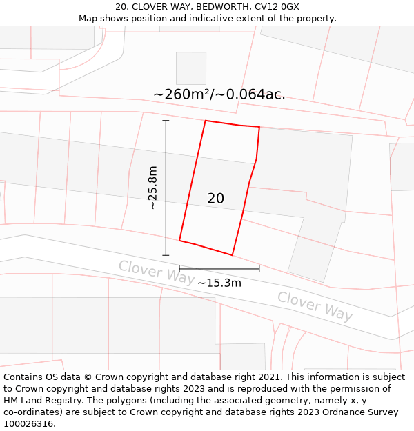 20, CLOVER WAY, BEDWORTH, CV12 0GX: Plot and title map