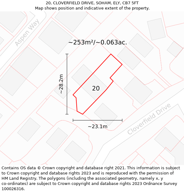 20, CLOVERFIELD DRIVE, SOHAM, ELY, CB7 5FT: Plot and title map