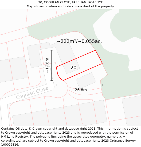 20, COGHLAN CLOSE, FAREHAM, PO16 7YF: Plot and title map