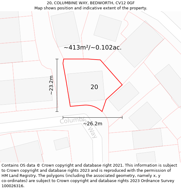 20, COLUMBINE WAY, BEDWORTH, CV12 0GF: Plot and title map