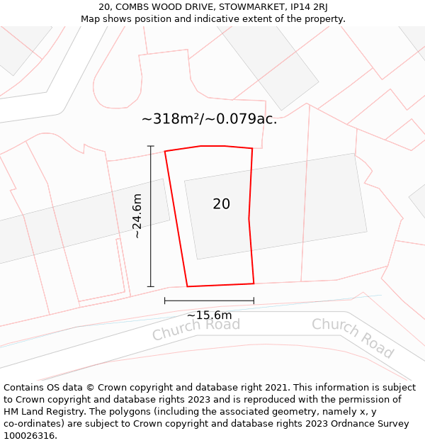 20, COMBS WOOD DRIVE, STOWMARKET, IP14 2RJ: Plot and title map