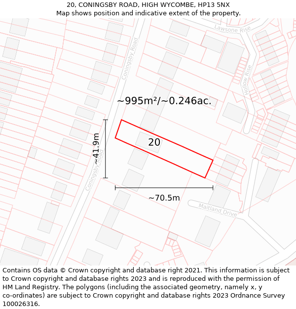 20, CONINGSBY ROAD, HIGH WYCOMBE, HP13 5NX: Plot and title map