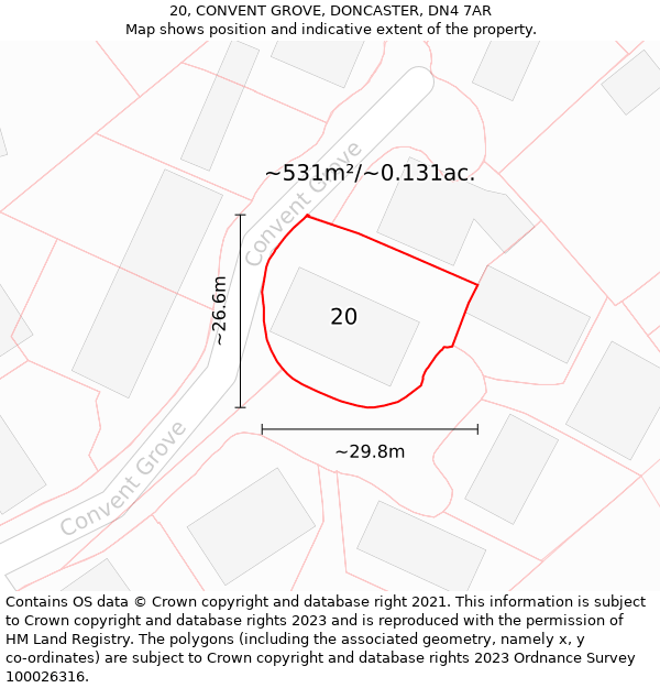 20, CONVENT GROVE, DONCASTER, DN4 7AR: Plot and title map