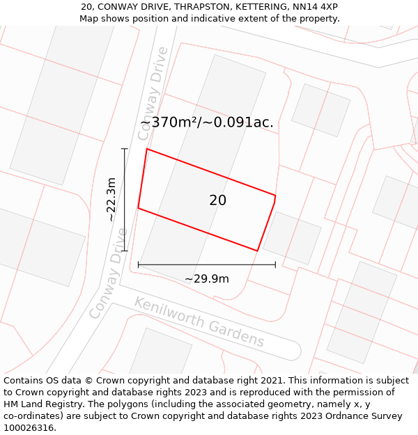 20, CONWAY DRIVE, THRAPSTON, KETTERING, NN14 4XP: Plot and title map