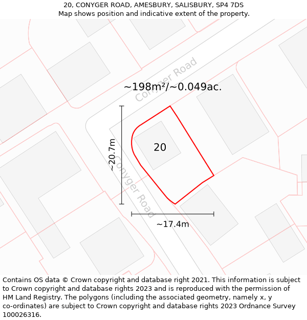 20, CONYGER ROAD, AMESBURY, SALISBURY, SP4 7DS: Plot and title map