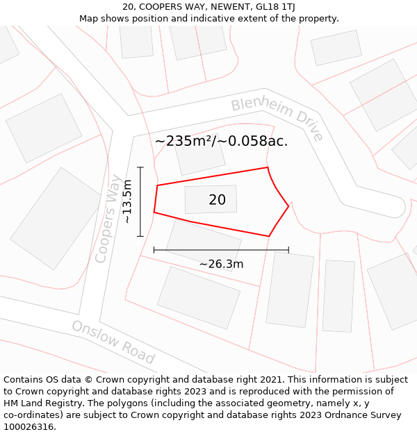 20, COOPERS WAY, NEWENT, GL18 1TJ: Plot and title map