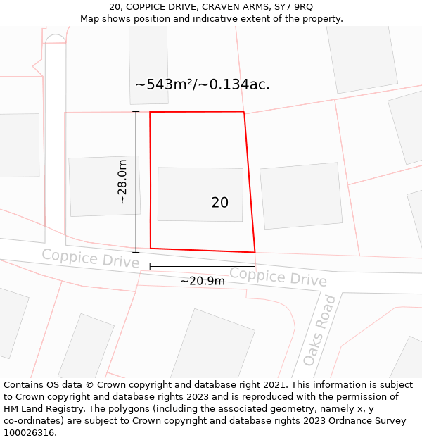 20, COPPICE DRIVE, CRAVEN ARMS, SY7 9RQ: Plot and title map