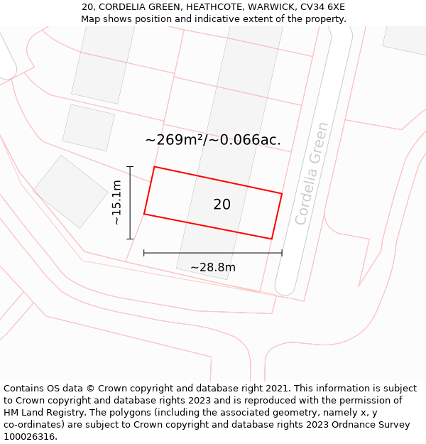 20, CORDELIA GREEN, HEATHCOTE, WARWICK, CV34 6XE: Plot and title map