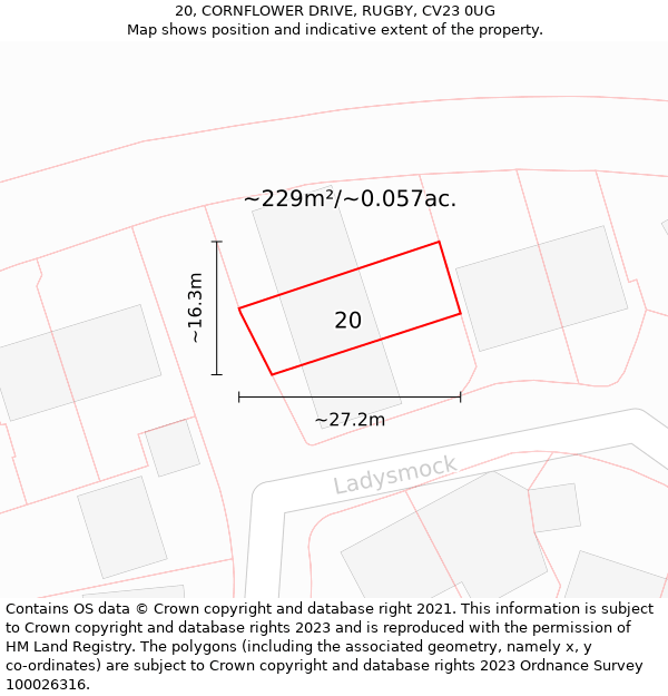 20, CORNFLOWER DRIVE, RUGBY, CV23 0UG: Plot and title map