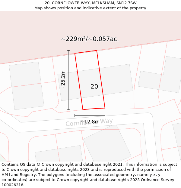 20, CORNFLOWER WAY, MELKSHAM, SN12 7SW: Plot and title map