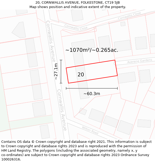 20, CORNWALLIS AVENUE, FOLKESTONE, CT19 5JB: Plot and title map