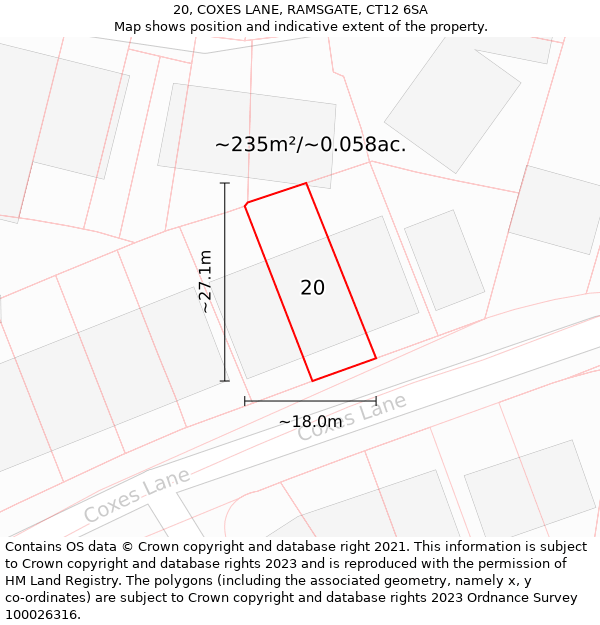 20, COXES LANE, RAMSGATE, CT12 6SA: Plot and title map