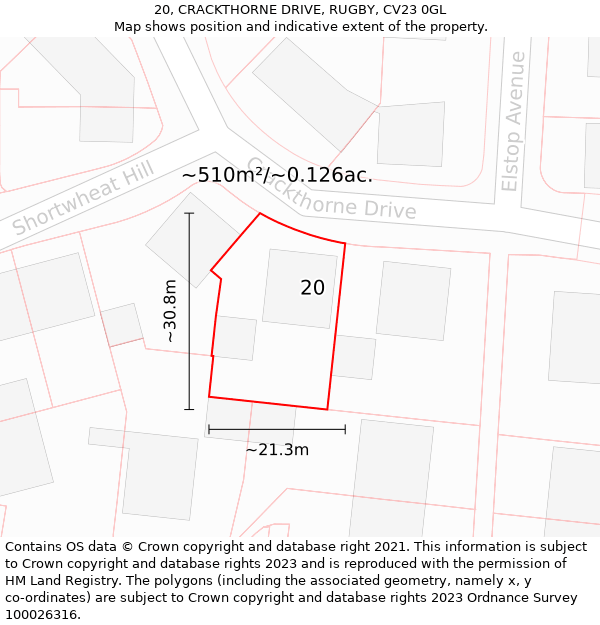 20, CRACKTHORNE DRIVE, RUGBY, CV23 0GL: Plot and title map