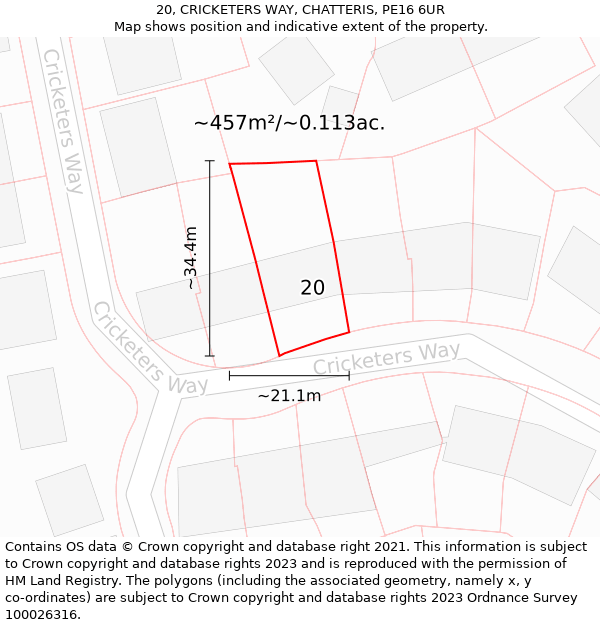 20, CRICKETERS WAY, CHATTERIS, PE16 6UR: Plot and title map