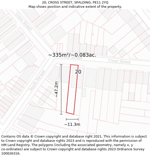 20, CROSS STREET, SPALDING, PE11 2YQ: Plot and title map