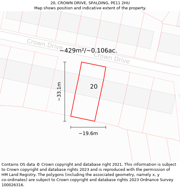 20, CROWN DRIVE, SPALDING, PE11 2HU: Plot and title map