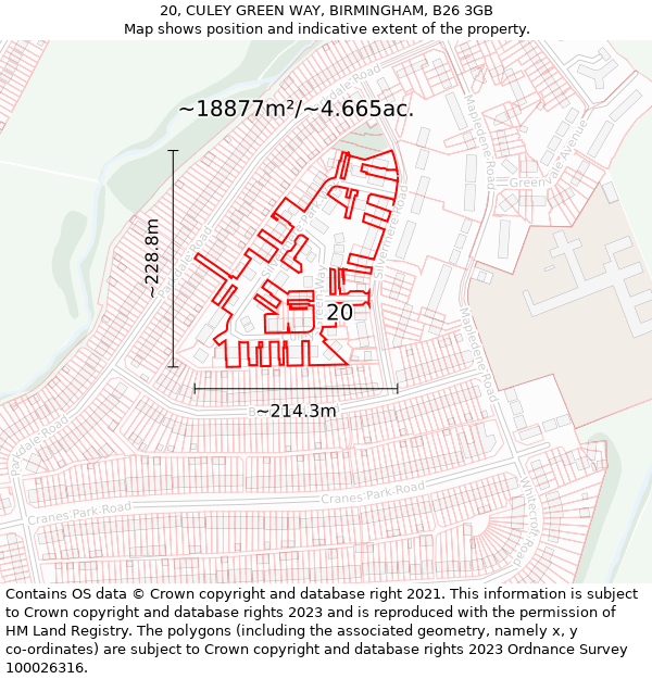 20, CULEY GREEN WAY, BIRMINGHAM, B26 3GB: Plot and title map