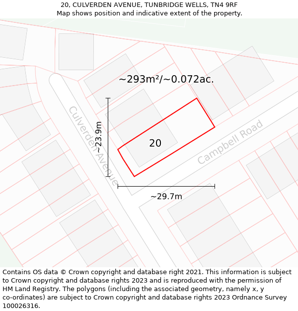 20, CULVERDEN AVENUE, TUNBRIDGE WELLS, TN4 9RF: Plot and title map