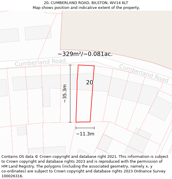 20, CUMBERLAND ROAD, BILSTON, WV14 6LT: Plot and title map