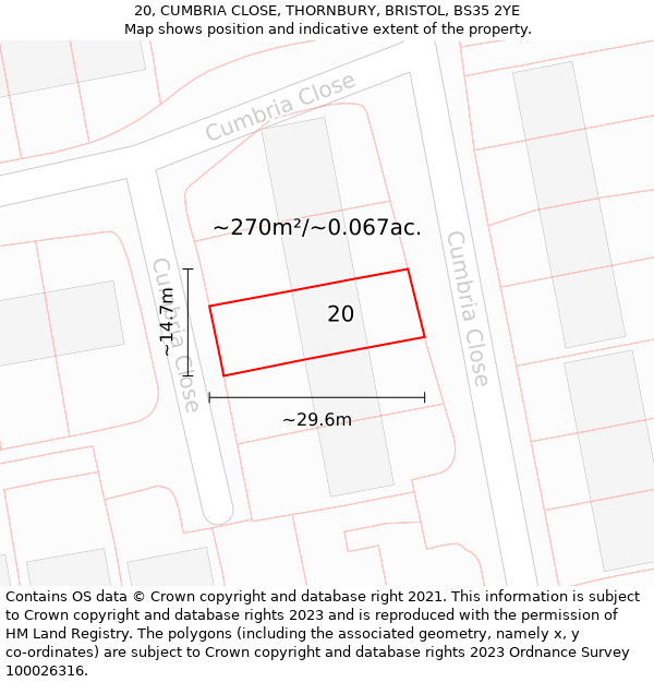 20, CUMBRIA CLOSE, THORNBURY, BRISTOL, BS35 2YE: Plot and title map
