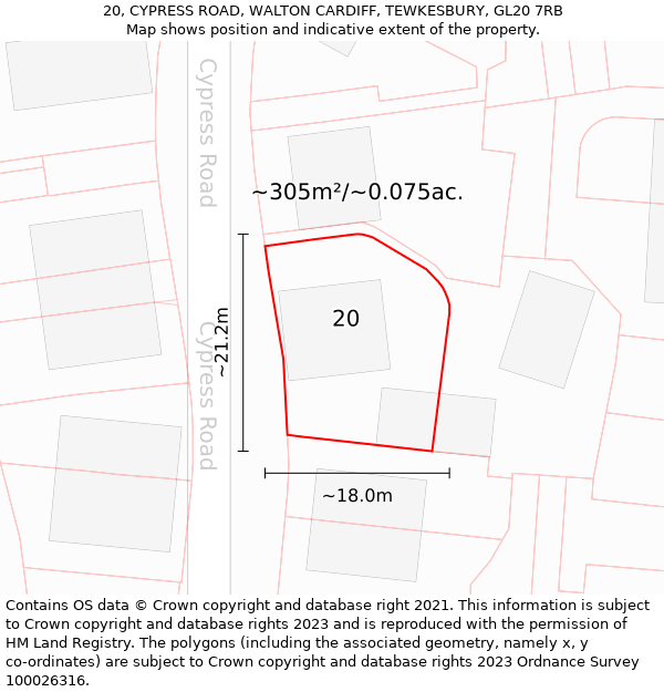 20, CYPRESS ROAD, WALTON CARDIFF, TEWKESBURY, GL20 7RB: Plot and title map