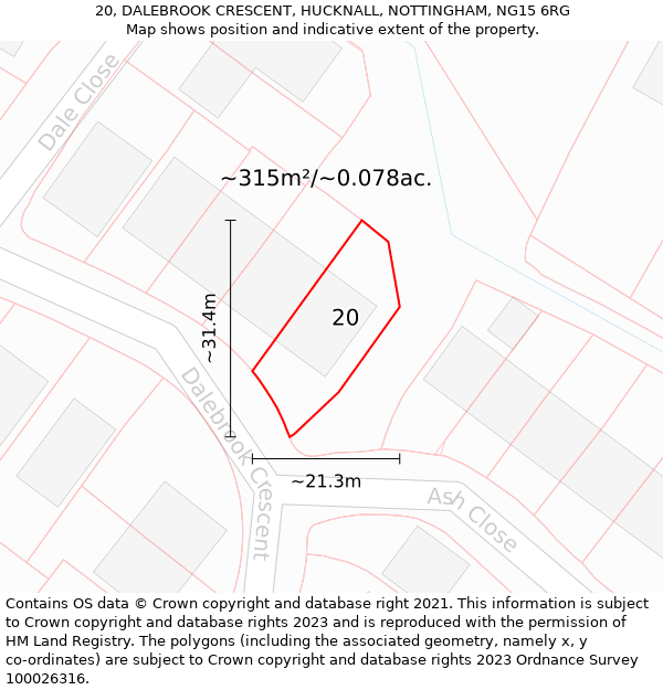 20, DALEBROOK CRESCENT, HUCKNALL, NOTTINGHAM, NG15 6RG: Plot and title map