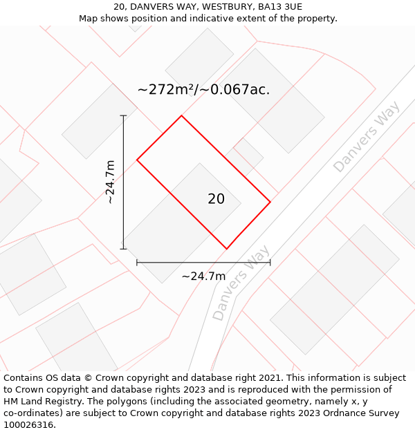 20, DANVERS WAY, WESTBURY, BA13 3UE: Plot and title map