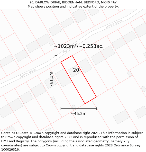 20, DARLOW DRIVE, BIDDENHAM, BEDFORD, MK40 4AY: Plot and title map