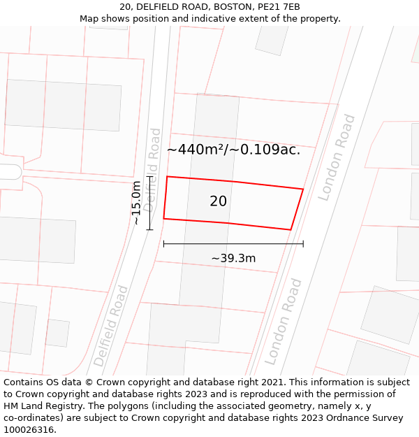 20, DELFIELD ROAD, BOSTON, PE21 7EB: Plot and title map