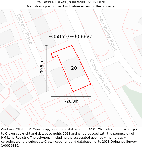 20, DICKENS PLACE, SHREWSBURY, SY3 8ZB: Plot and title map